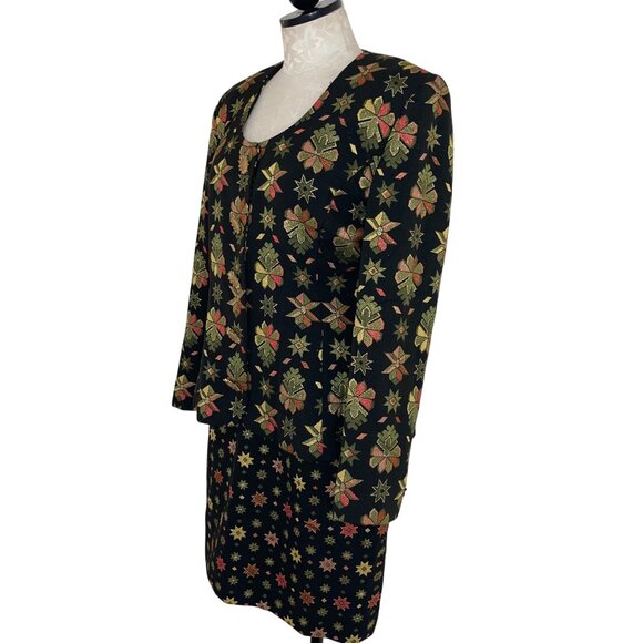 Victor Costa Vintage Womens Skirt Suit Size 10 Multicolor Brocade Star Print - Picture 2 of 16